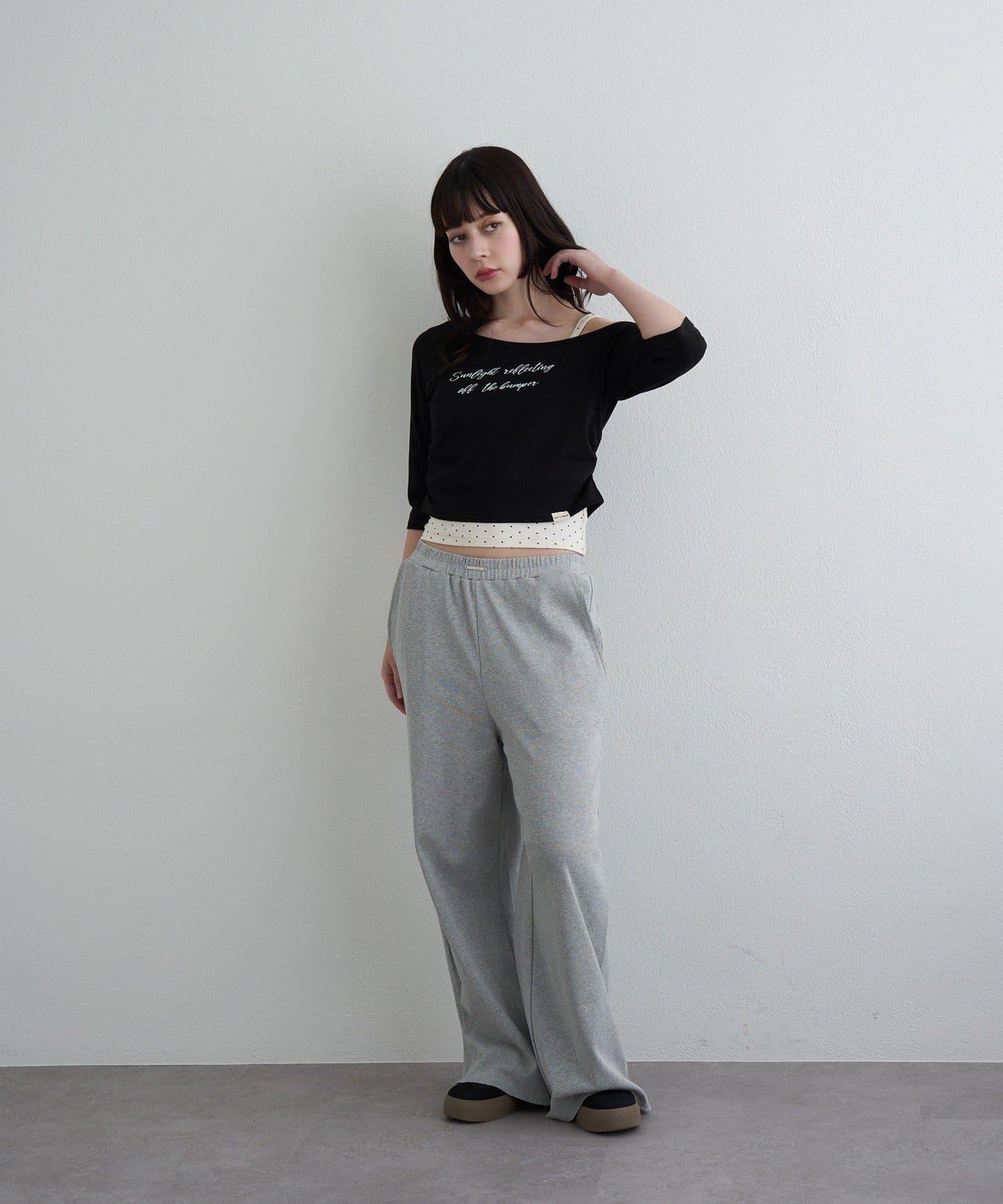 【RAY CASSIN】フロッキーロゴワンショルレイヤードTシャツ
