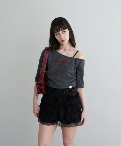 【RAY CASSIN】フロッキーロゴワンショルレイヤードTシャツ