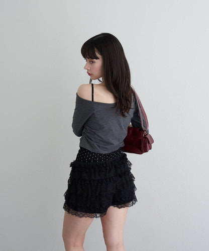 【RAY CASSIN】フロッキーロゴワンショルレイヤードTシャツ