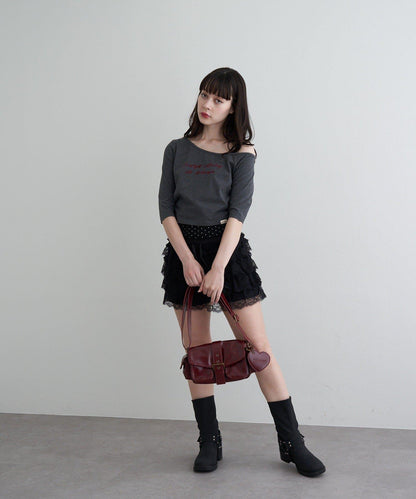【RAY CASSIN】フロッキーロゴワンショルレイヤードTシャツ