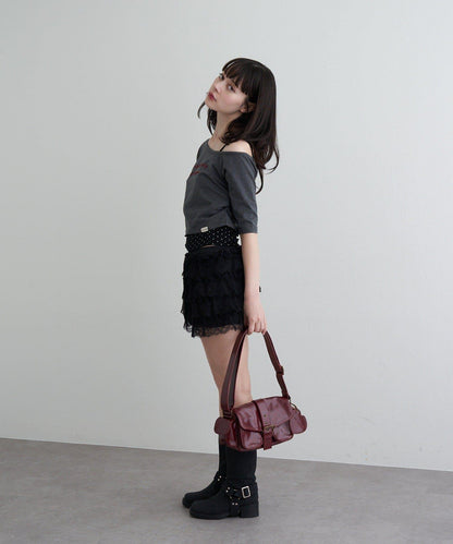【RAY CASSIN】フロッキーロゴワンショルレイヤードTシャツ
