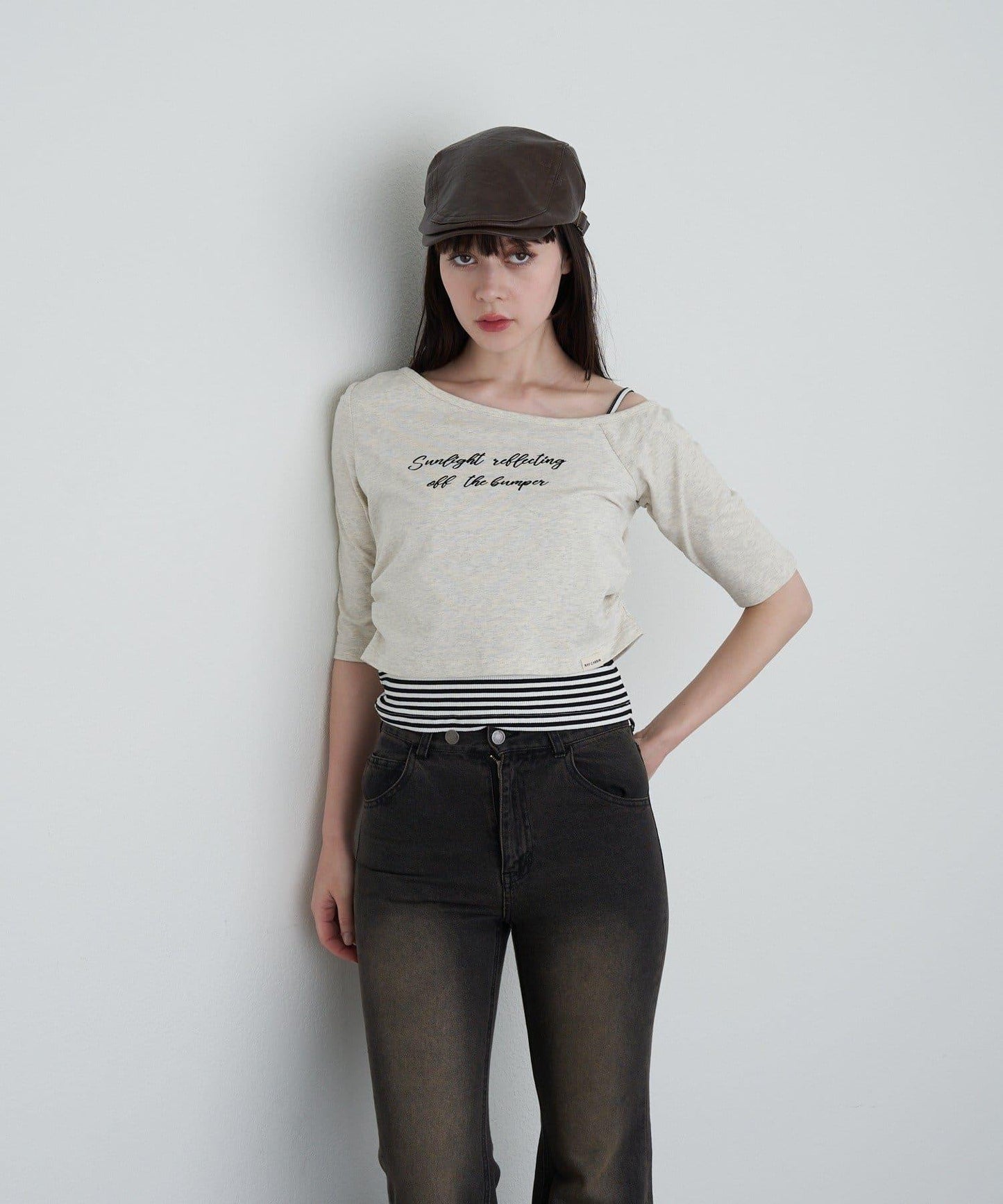 【RAY CASSIN】フロッキーロゴワンショルレイヤードTシャツ