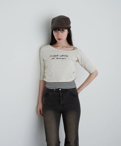 【RAY CASSIN】フロッキーロゴワンショルレイヤードTシャツ