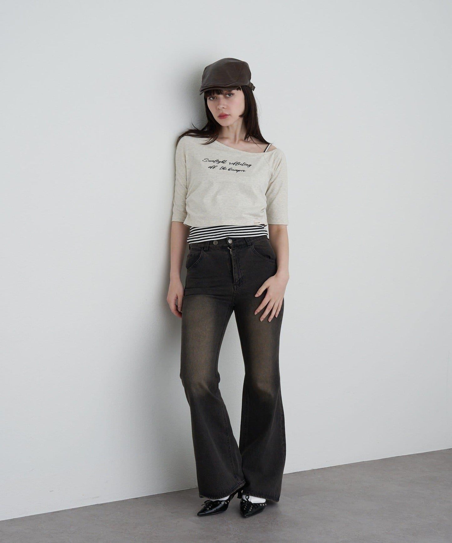 【RAY CASSIN】フロッキーロゴワンショルレイヤードTシャツ