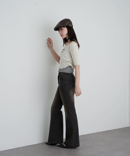 【RAY CASSIN】フロッキーロゴワンショルレイヤードTシャツ
