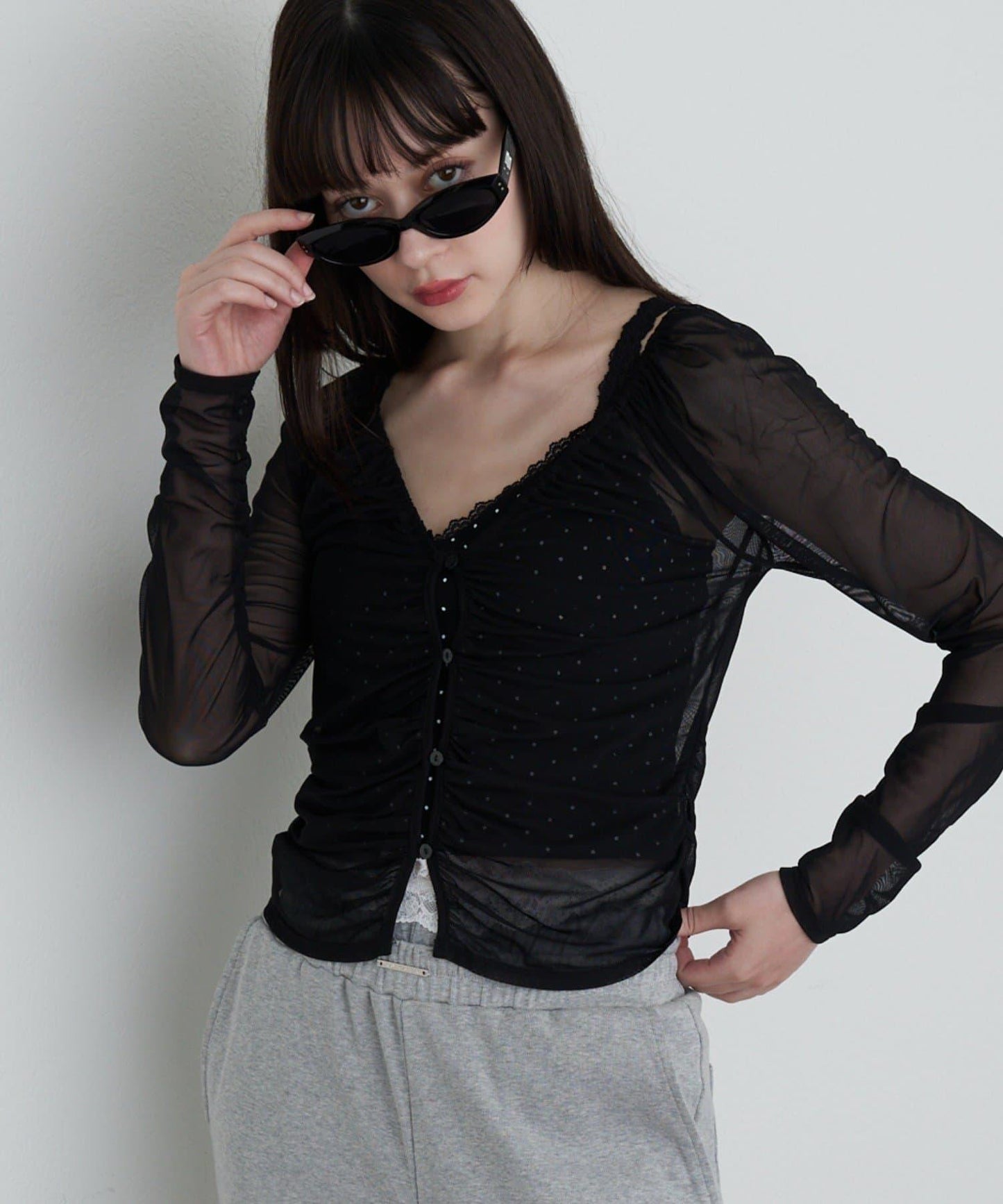 透視開衫與內衣吊帶套裝