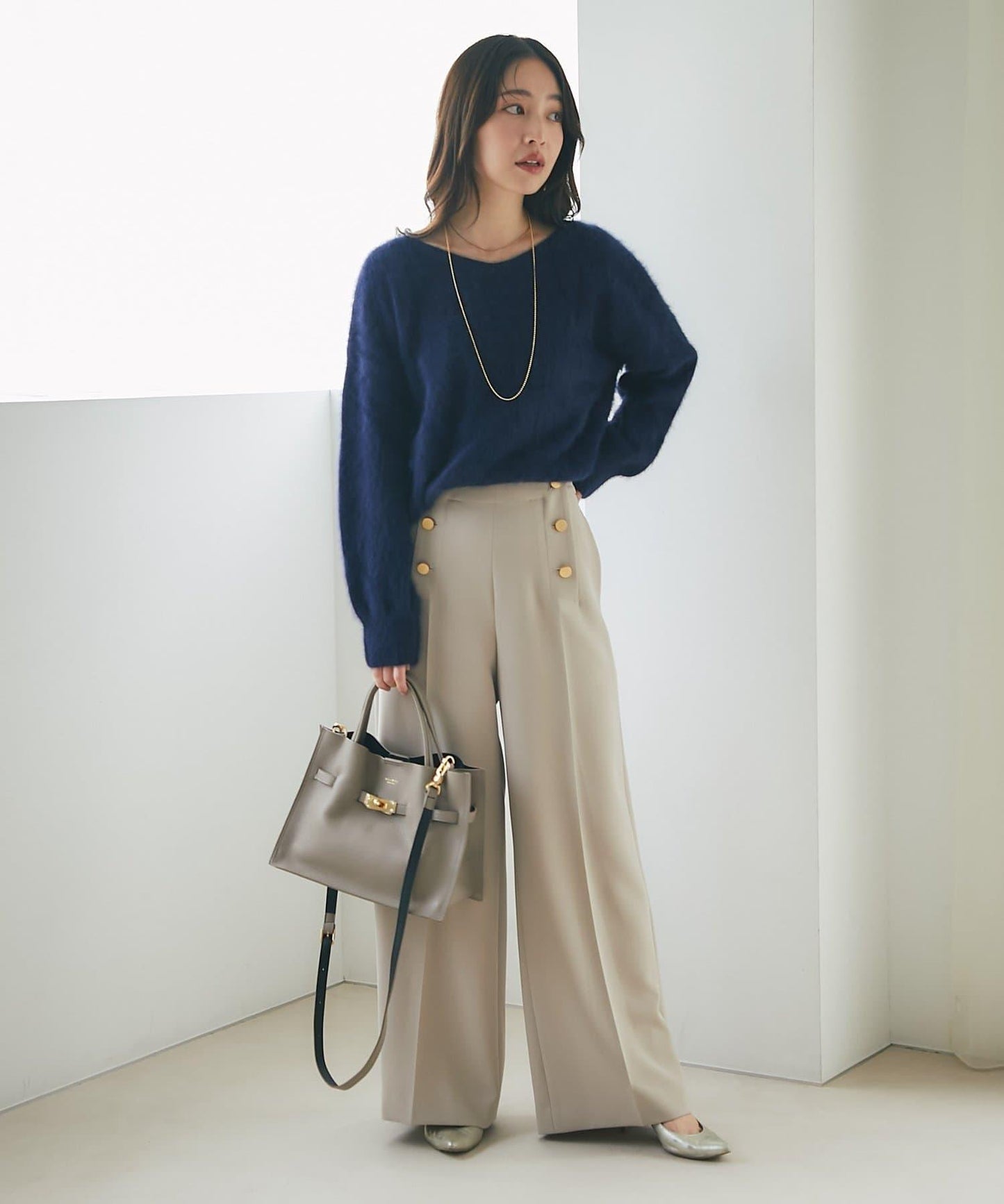 【最強美人感】羊毛羊絨混紡前後兩穿針織衫