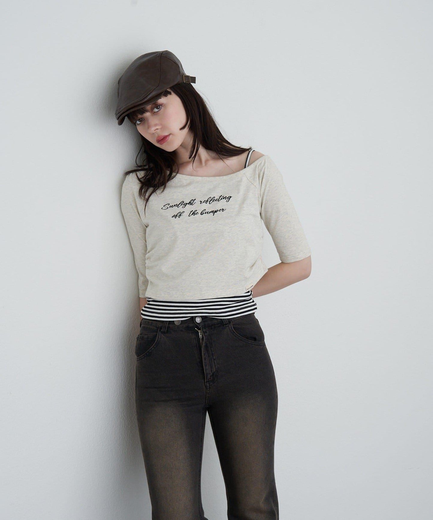 【RAY CASSIN】フロッキーロゴワンショルレイヤードTシャツ