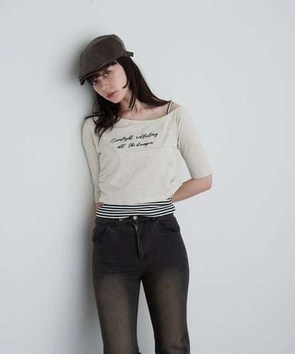 【RAY CASSIN】フロッキーロゴワンショルレイヤードTシャツ