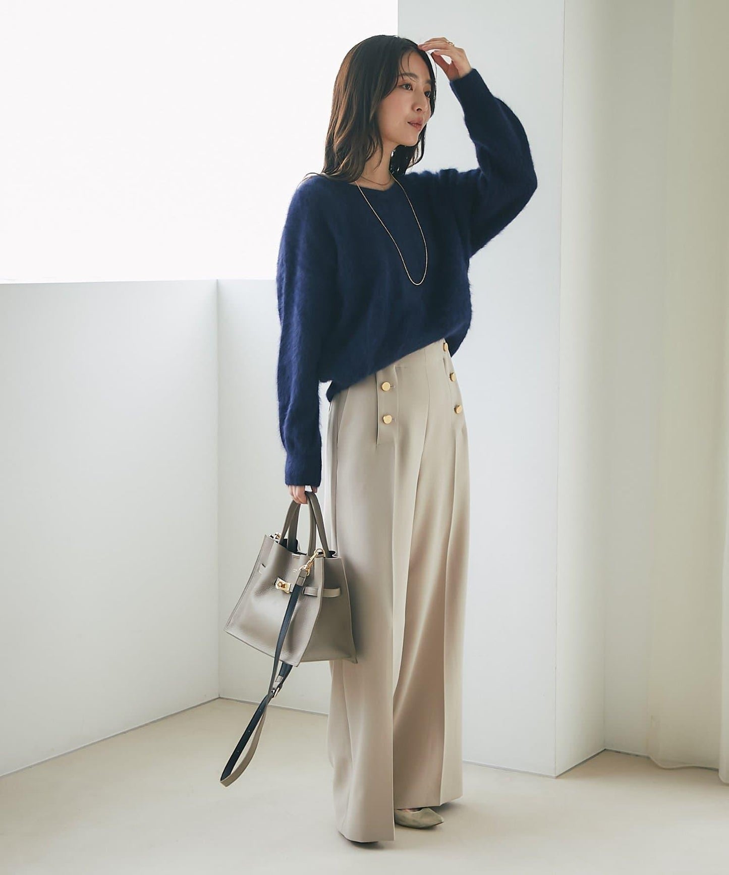 【最強美人感】羊毛羊絨混紡前後兩穿針織衫