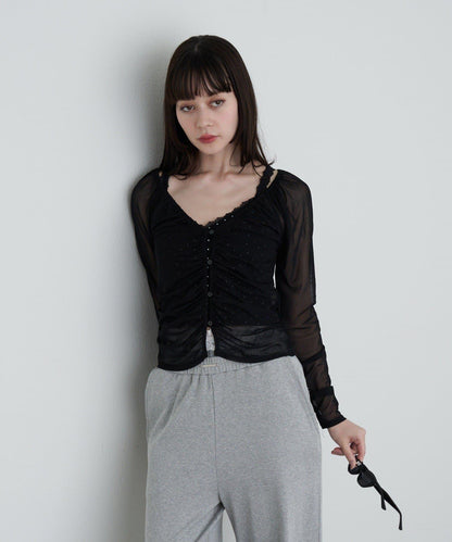 透視開衫與內衣吊帶套裝