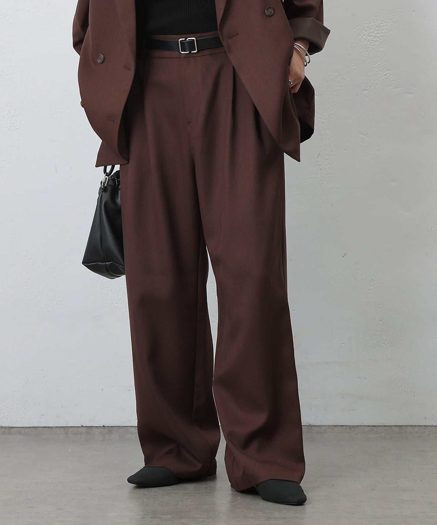 【AW/可搭配套裝】仿羊毛褶皺寬鬆長褲