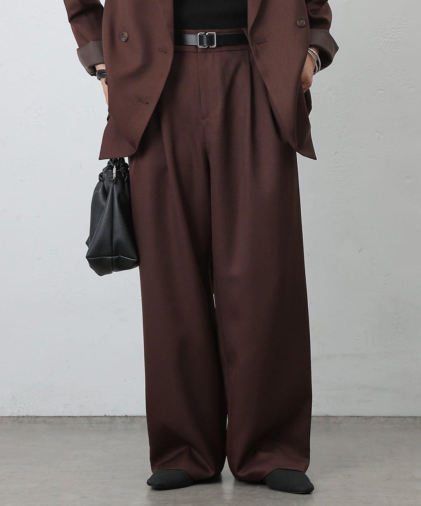 【AW/可搭配套裝】仿羊毛褶皺寬鬆長褲