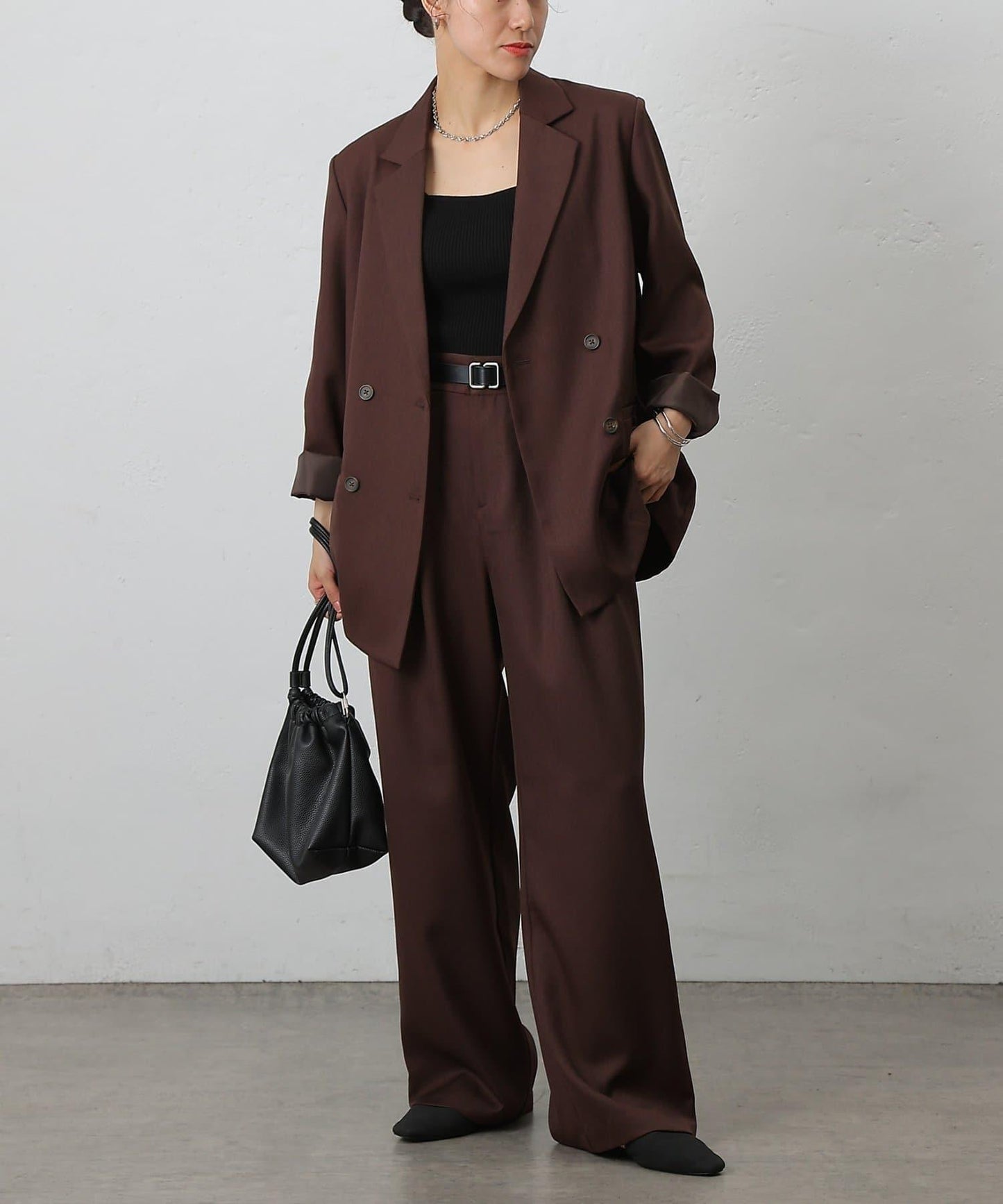 【AW/可搭配套裝】仿羊毛褶皺寬鬆長褲