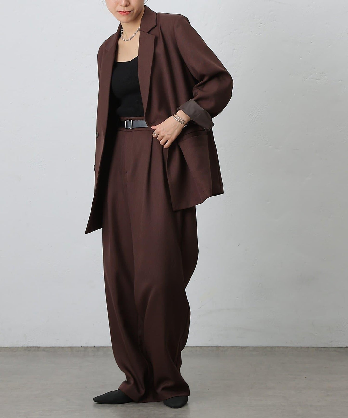 【AW/可搭配套裝】仿羊毛褶皺寬鬆長褲