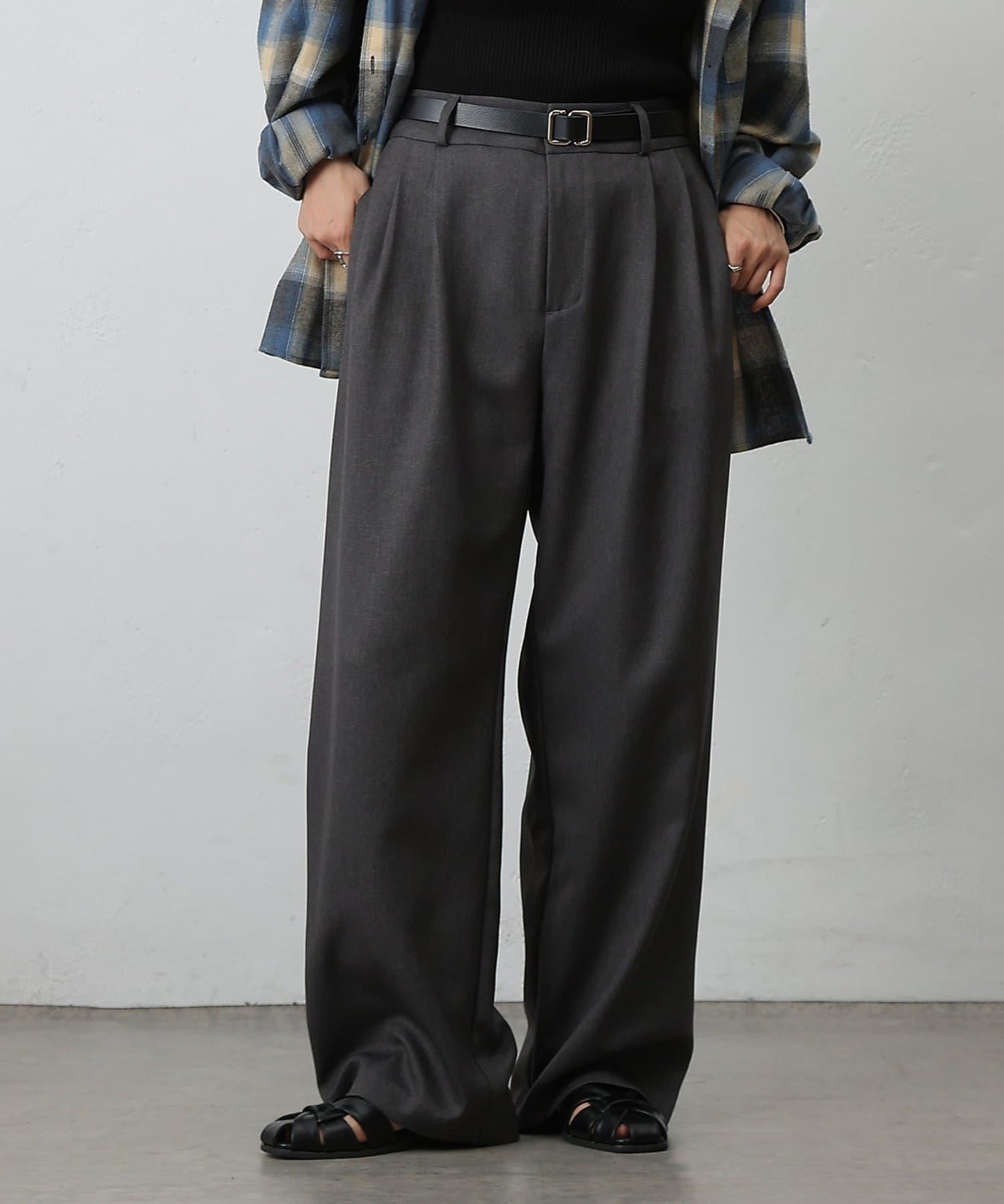 【AW/可搭配套裝】仿羊毛褶皺寬鬆長褲