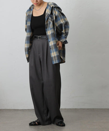 【AW/可搭配套裝】仿羊毛褶皺寬鬆長褲