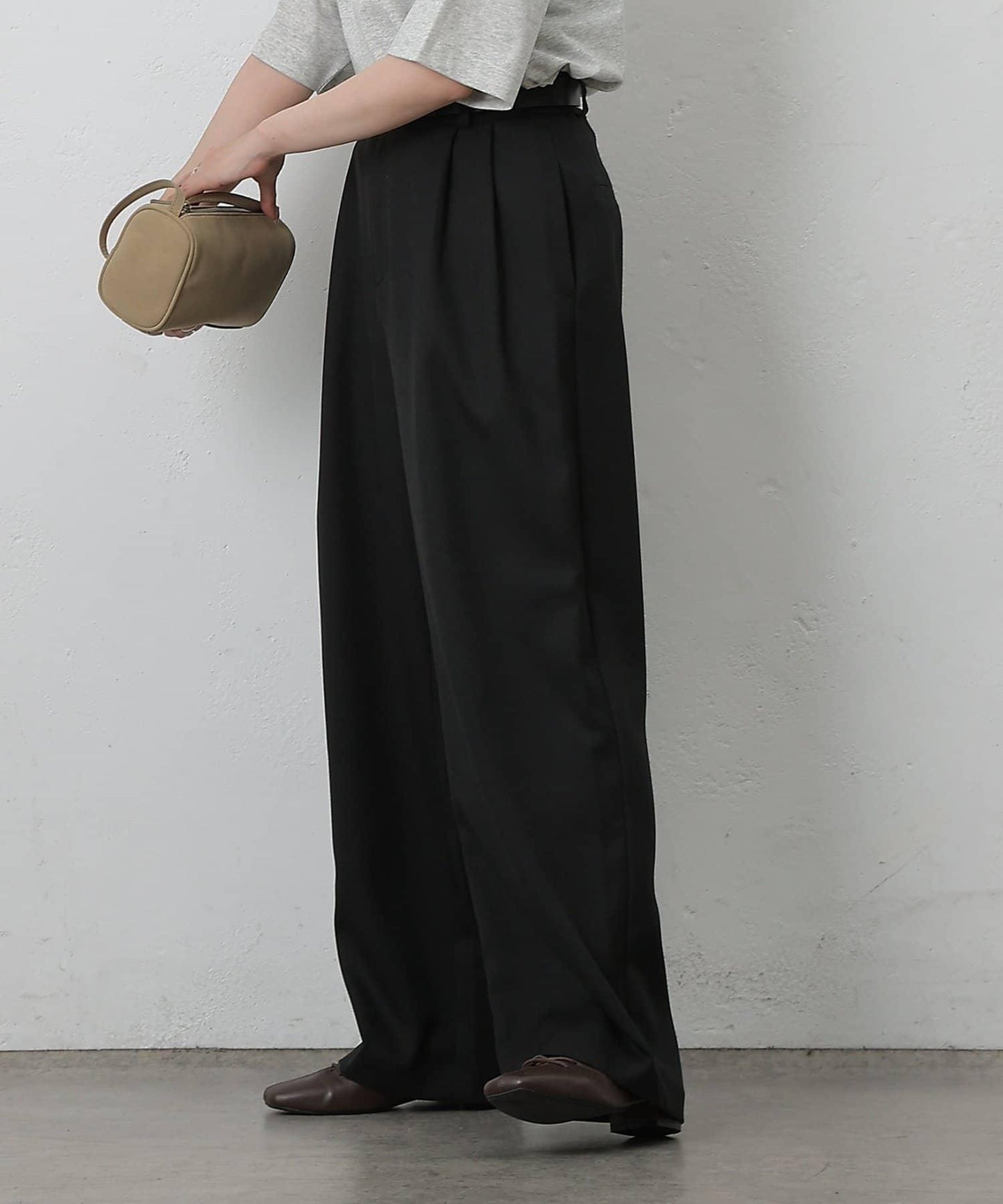 【AW/可搭配套裝】仿羊毛褶皺寬鬆長褲