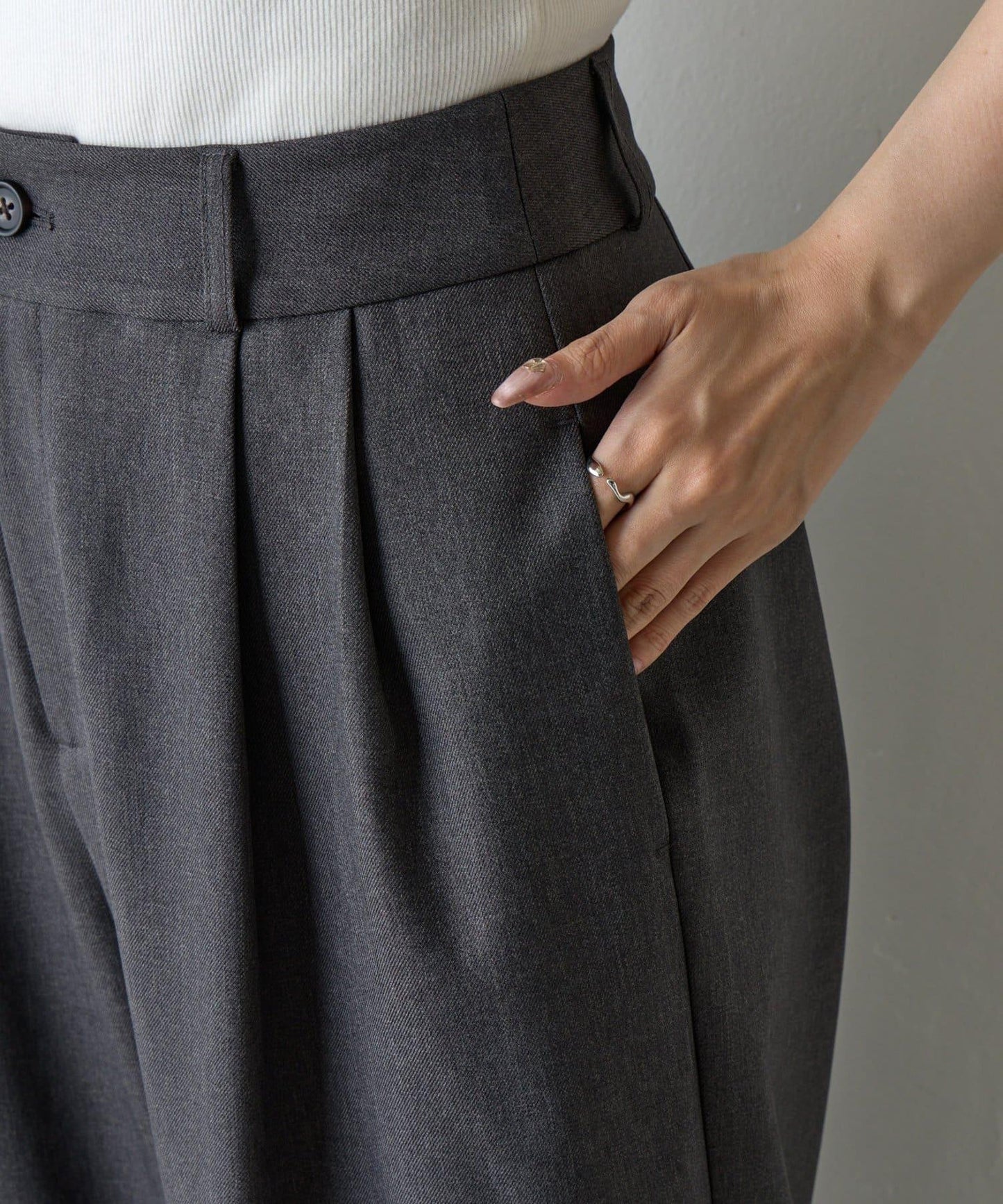 【AW/可搭配套裝】仿羊毛褶皺寬鬆長褲