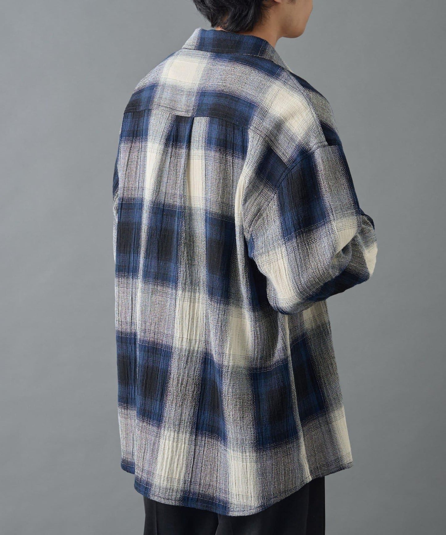 【AW】透視漸變格紋長袖襯衫