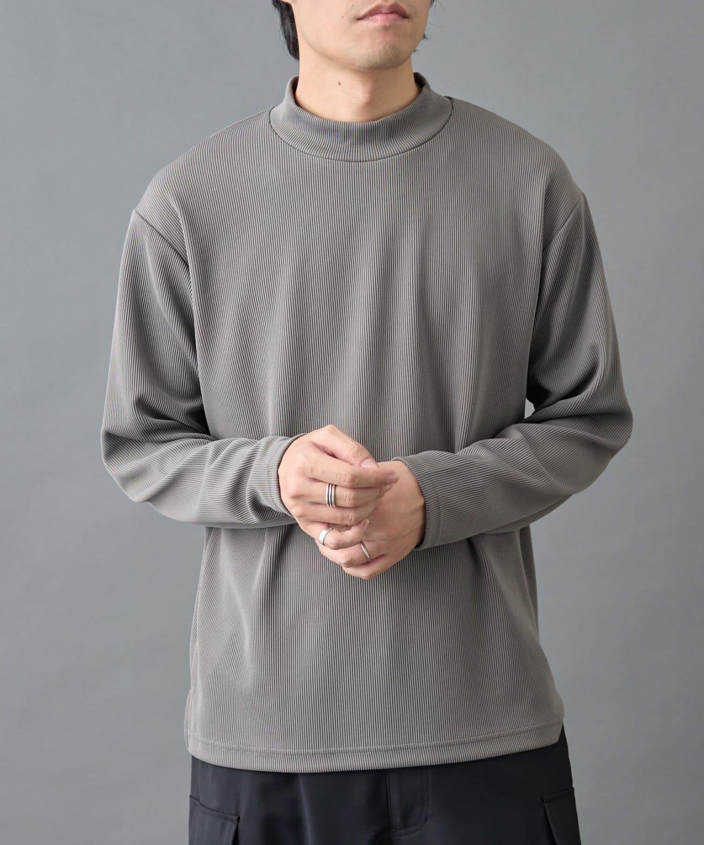 【AW】褶皺羅紋高領長袖T恤