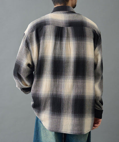 【AW】透視漸變格紋長袖襯衫