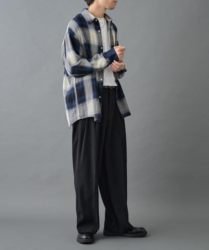 【AW】透視漸變格紋長袖襯衫