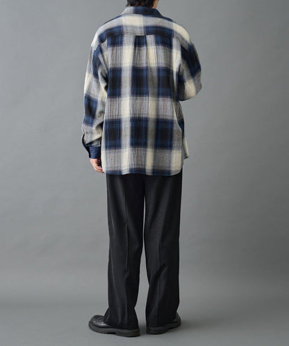 【AW】透視漸變格紋長袖襯衫