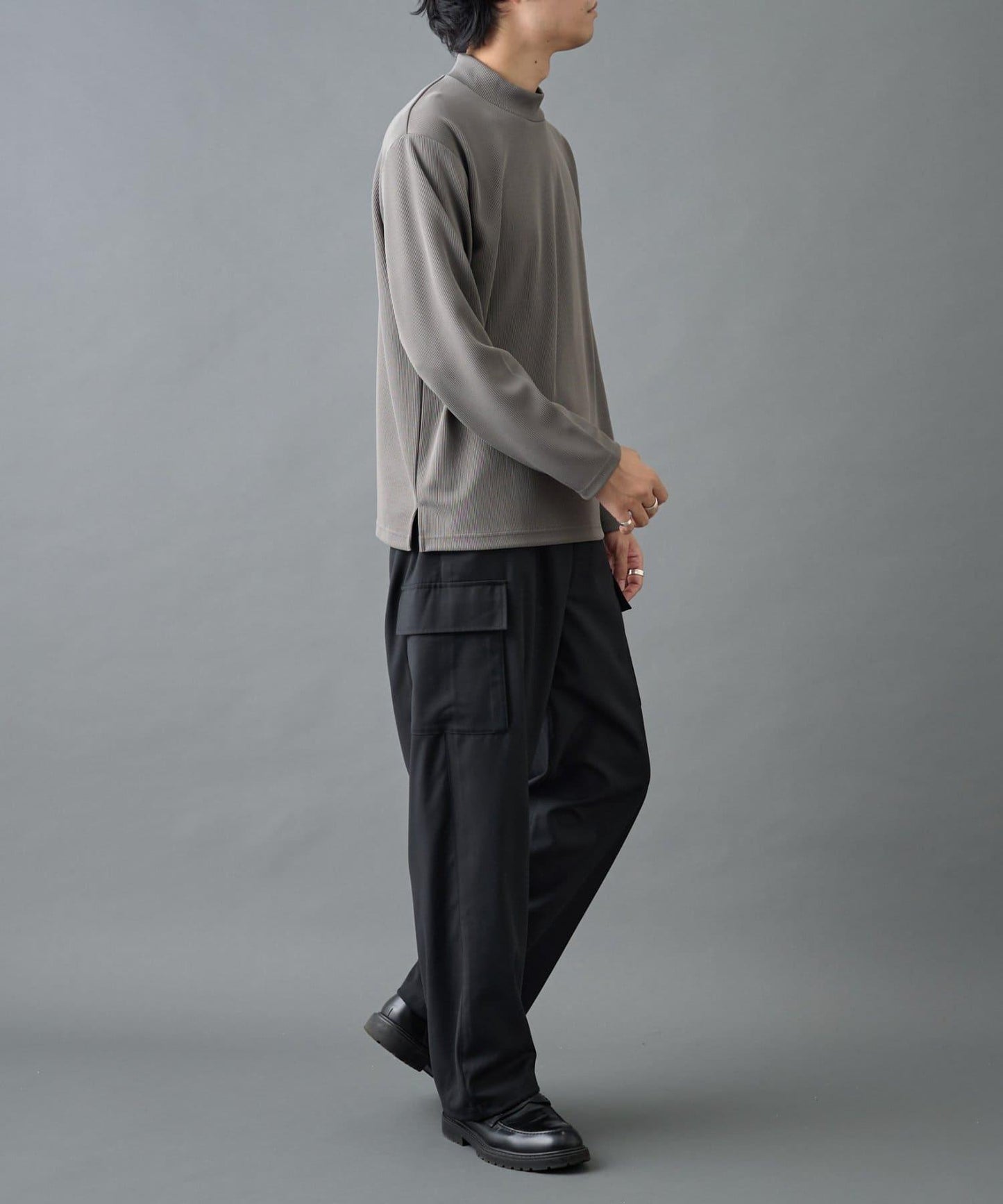 【AW】褶皺羅紋高領長袖T恤