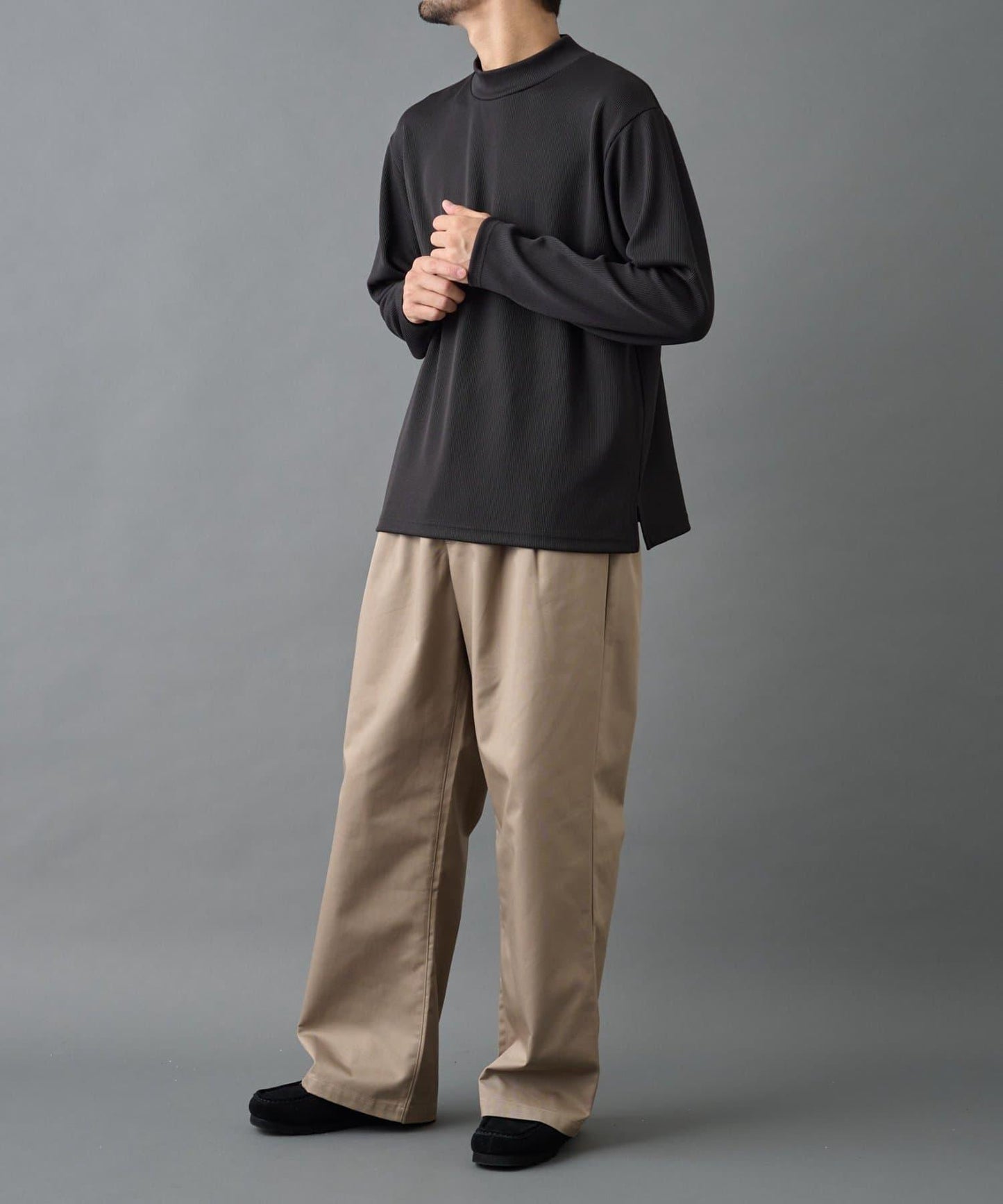 【AW】褶皺羅紋高領長袖T恤