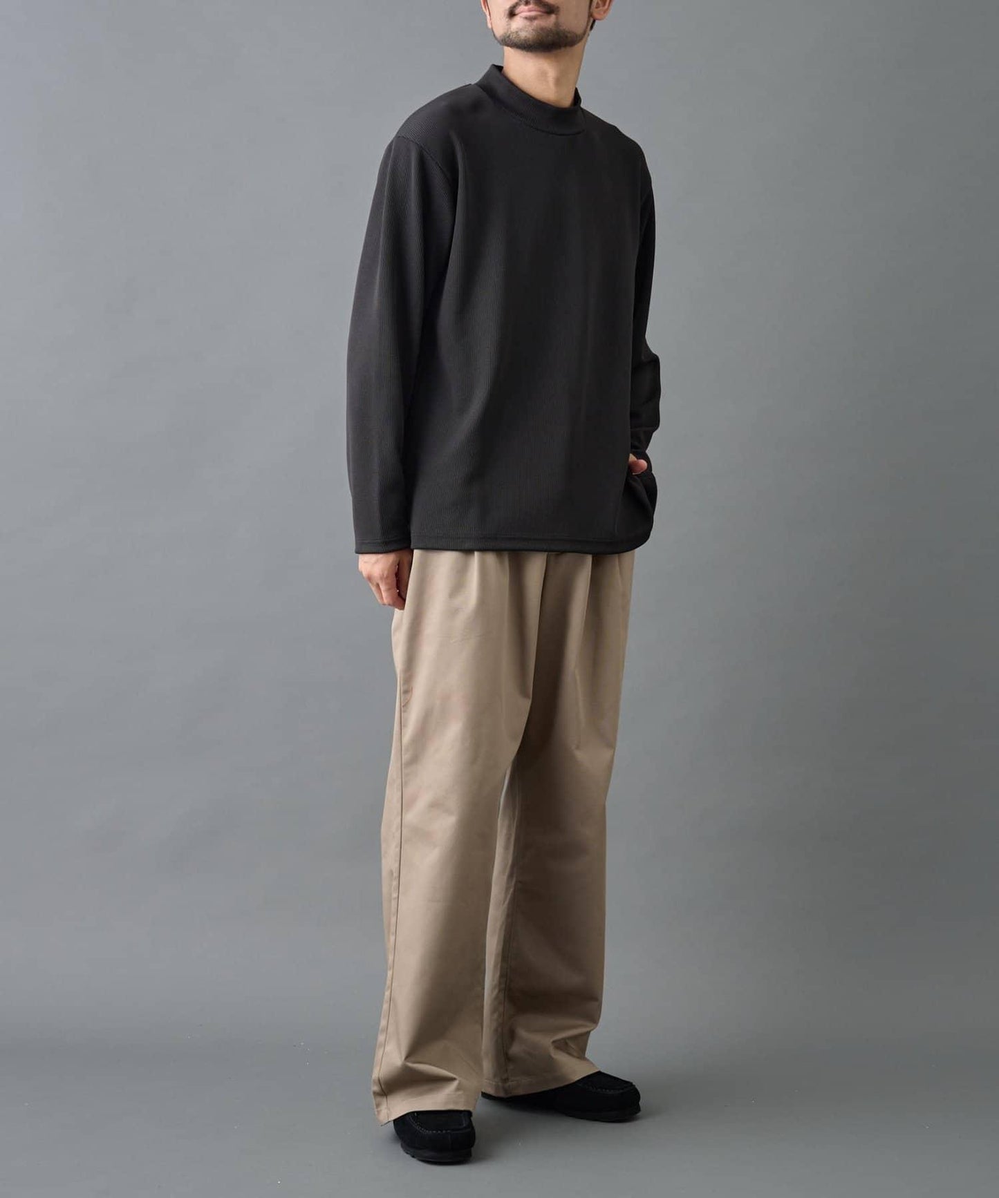 【AW】褶皺羅紋高領長袖T恤