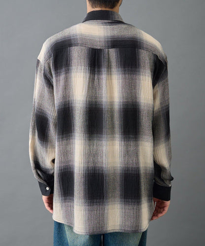 【AW】透視漸變格紋長袖襯衫