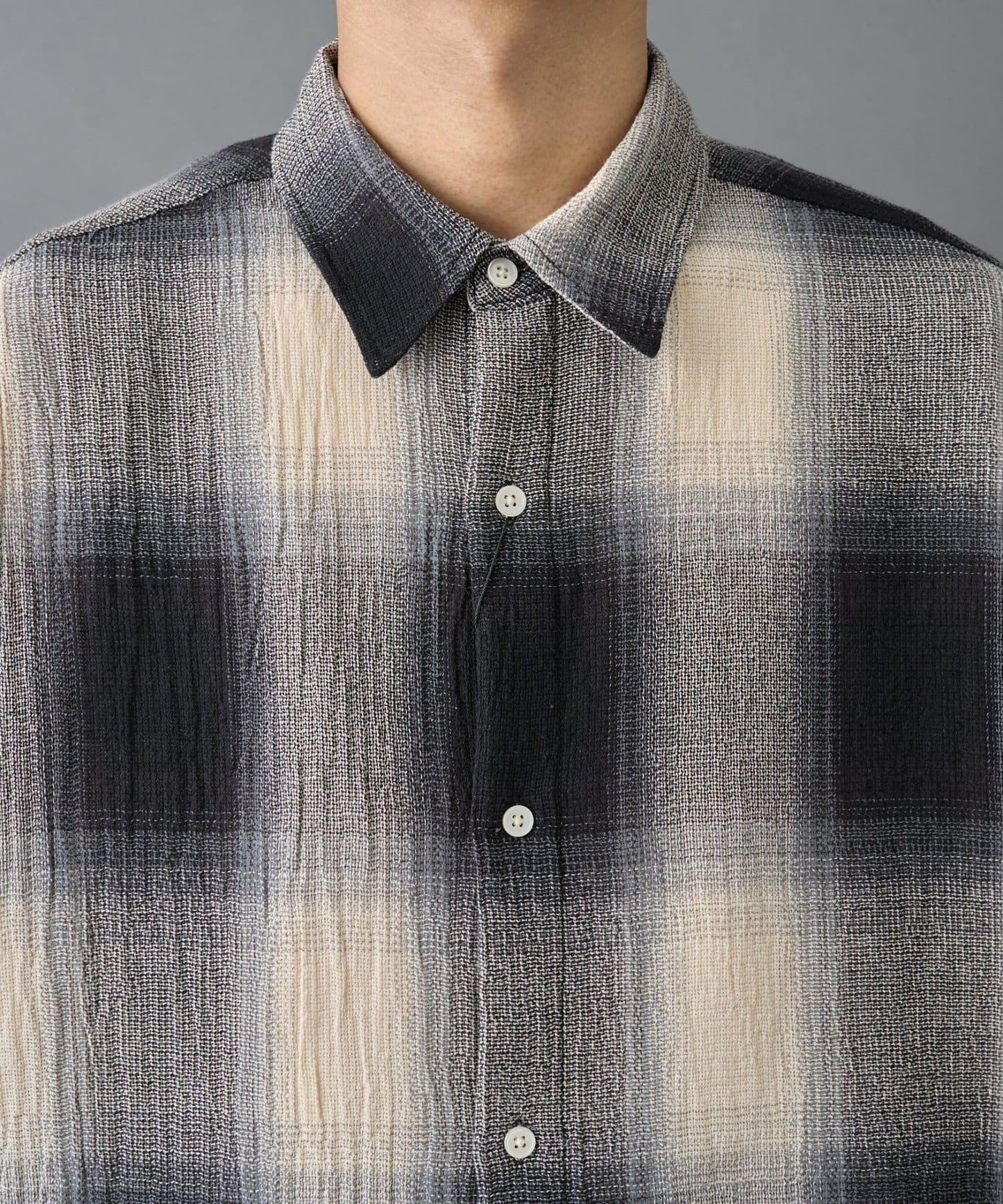 【AW】透視漸變格紋長袖襯衫