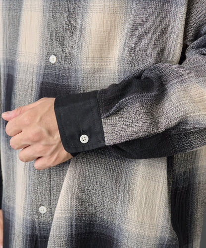 【AW】透視漸變格紋長袖襯衫