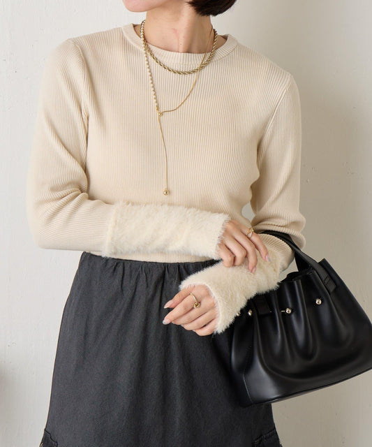拼接長毛袖羅紋針織衫