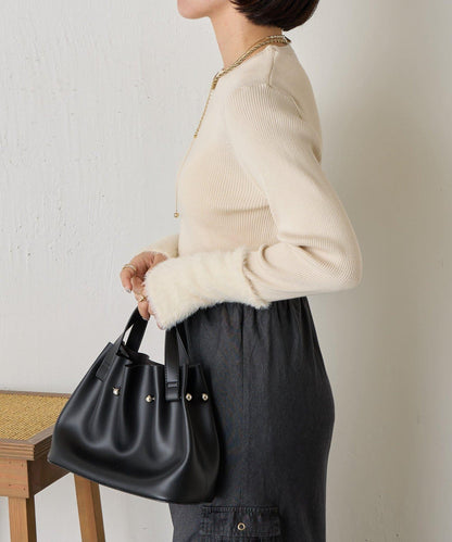 拼接長毛袖羅紋針織衫