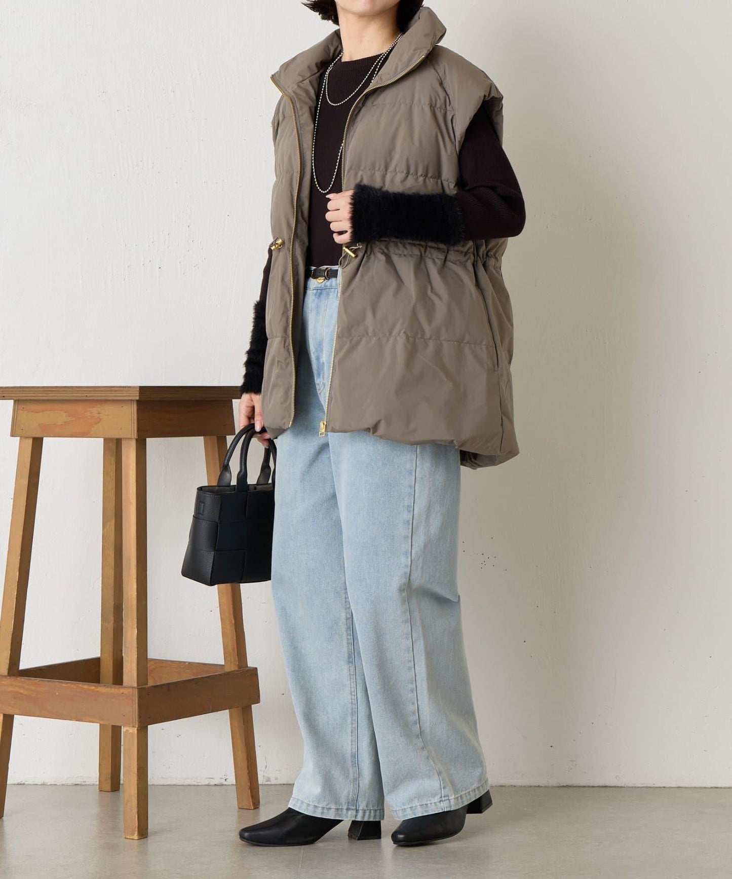 拼接長毛袖羅紋針織衫