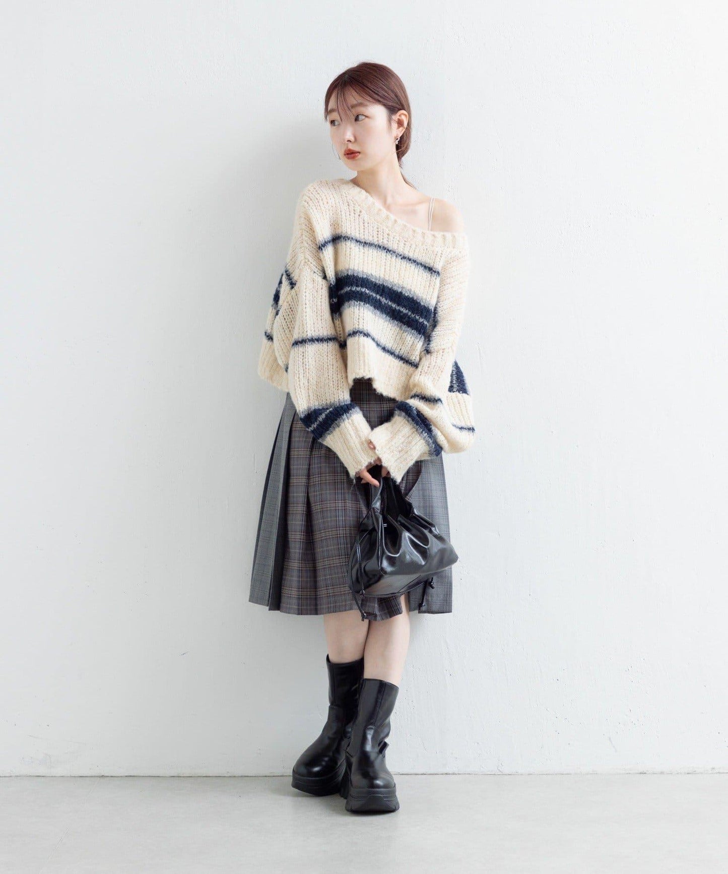 【Kastane】條紋仿馬海毛針織衫
