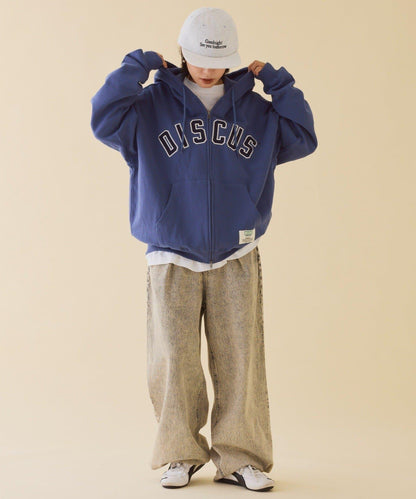 【DISCUS】標誌刺繡加絨全拉鍊連帽衛衣