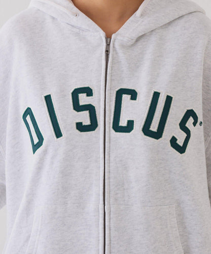 【DISCUS】標誌刺繡加絨全拉鍊連帽衛衣