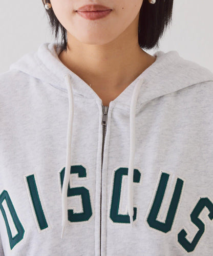 【DISCUS】標誌刺繡加絨全拉鍊連帽衛衣