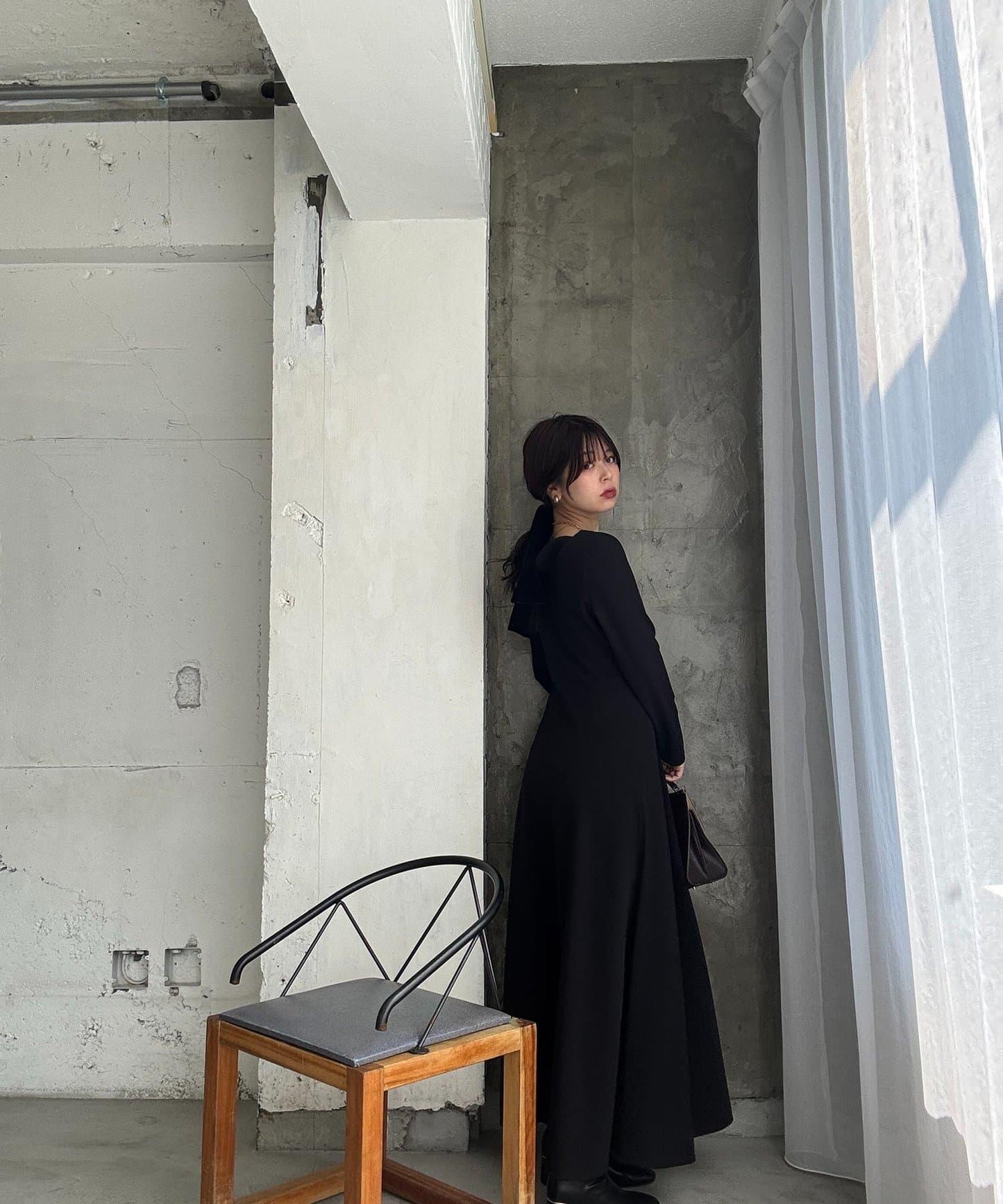 ／〈osono〉前後兩穿喬其紗喇叭連衣裙