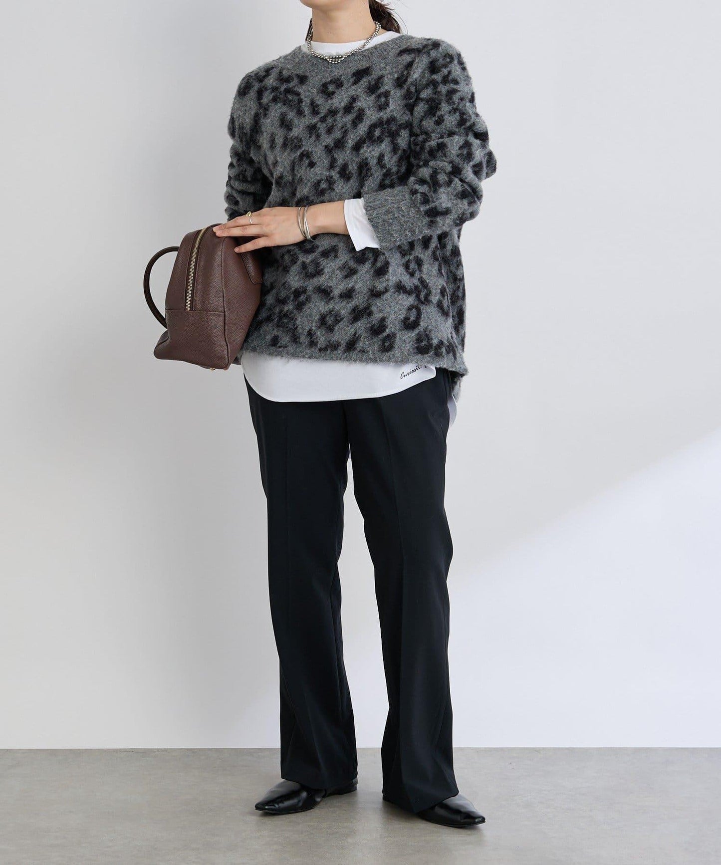 【時尚感十足】豹紋長毛針織衫