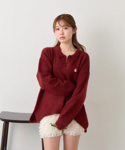 【RAY CASSIN】V領翻領刺繡針織衫 / 帶領針織衫