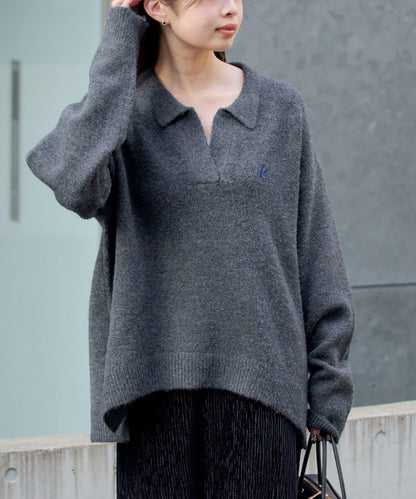 【RAY CASSIN】V領翻領刺繡針織衫 / 帶領針織衫