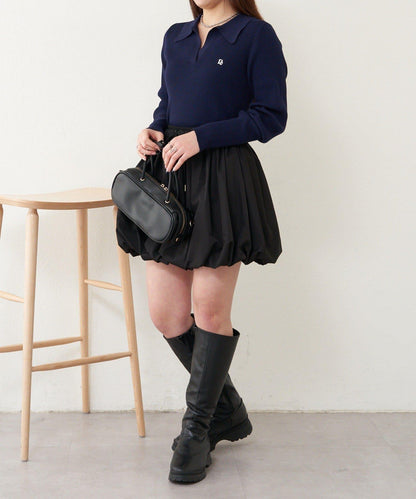 【RAY CASSIN】胸部刺繡V領翻領修身針織衫