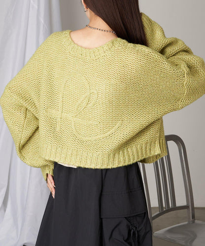 前後兩穿字母刺繡寬鬆短款針織衫