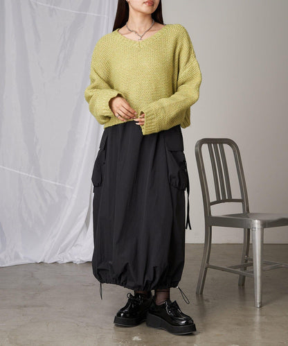 前後兩穿字母刺繡寬鬆短款針織衫