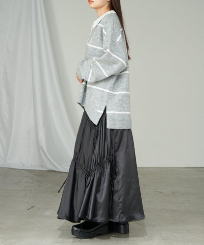 【RAY CASSIN】條紋V領POLO刺繡針織衫 / 翻領針織衫