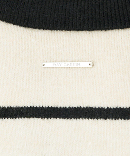 【RAY CASSIN】條紋V領POLO刺繡針織衫 / 翻領針織衫